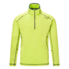 Pull jaune néon à manches longues avec fermeture éclair courte devant, col montant, coutures contrastantes et petit logo de marque sur la poitrine gauche