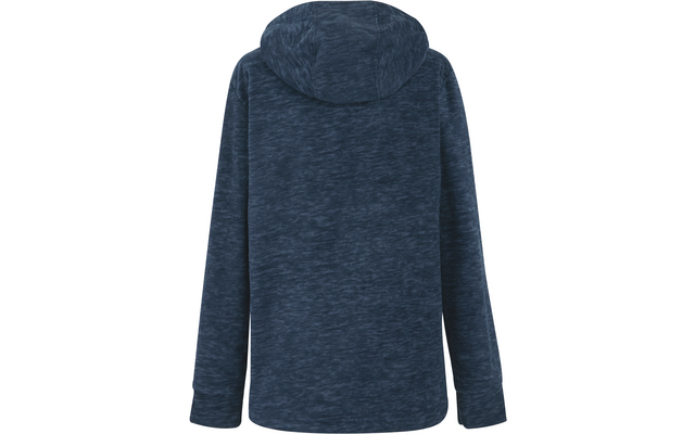 Dunkelblauer melierter Kapuzenpullover, Rückansicht auf weißem Hintergrund