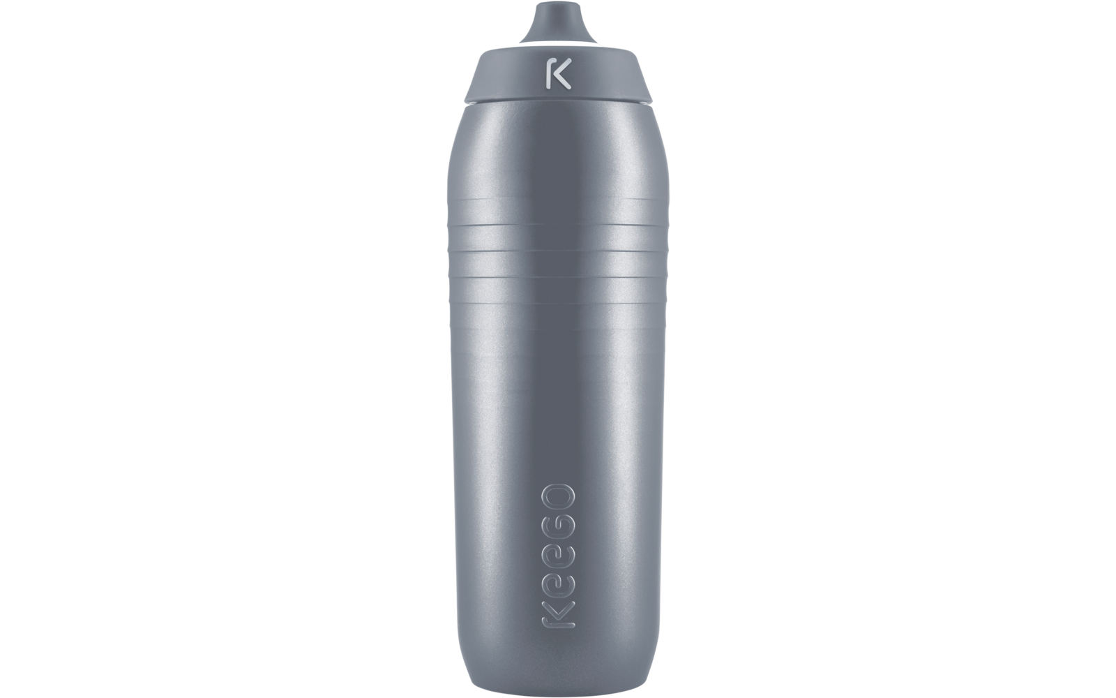 Bouteille d'eau grise avec bouchon à vis sur fond blanc