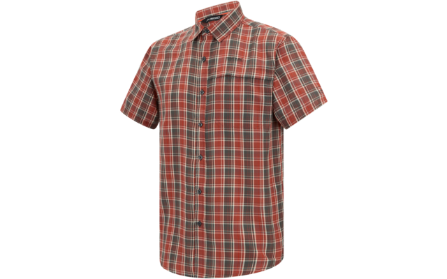 Kurzärmeliges, geknöpftes Karohemd in Rot mit weißen und dunkelgrünen Streifen