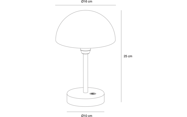 Skizze einer Tischlampe mit Maßen: 20,5 cm Höhe und 20 cm Durchmesser
