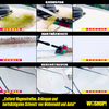 Vier Fotos von verschiedenen Autos mit farblich markierten Bereichen
