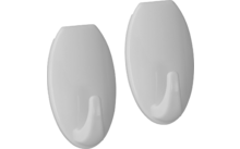 Dos ganchos de pared de plástico blanco con pequeños ganchos en la parte inferior
