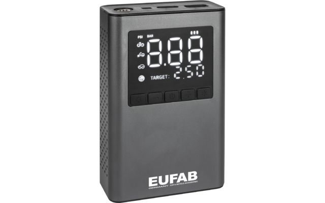 Eufab batterij aangedreven mini compressor met geïntegreerde powerbank 800 mAh