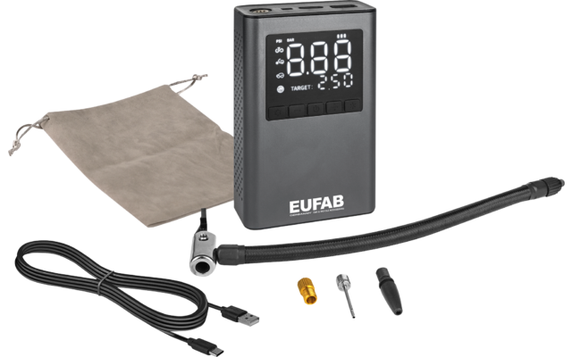 Mini compressore a batteria Eufab con powerbank integrato da 800 mAh