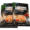 Zwei Bücher mit dem Titel Camping Rezeptbuch, auf dem Cover ist ein Grill und eine Schüssel mit Gemüse und Pilzen zu sehen