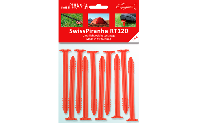 Swiss Piranha RT120 Piquet de tente rouge 12 cm Set de 10 pièces