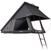 Aufgeklapptes anthrazitfarbenes Zelt auf rechteckiger Hartschalen-Basis mit offenem Eingang und angehängter Leiter