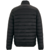 Schwarze gesteppte Jacke, Rückenansicht, Stehkragen, lange Ärmel und horizontale Steppnähte