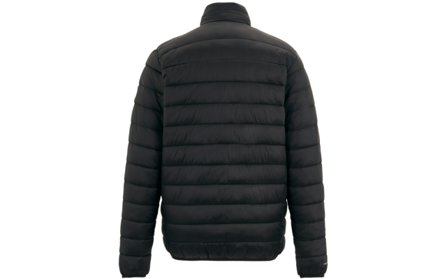 Schwarze gesteppte Jacke, Rückenansicht, Stehkragen, lange Ärmel und horizontale Steppnähte