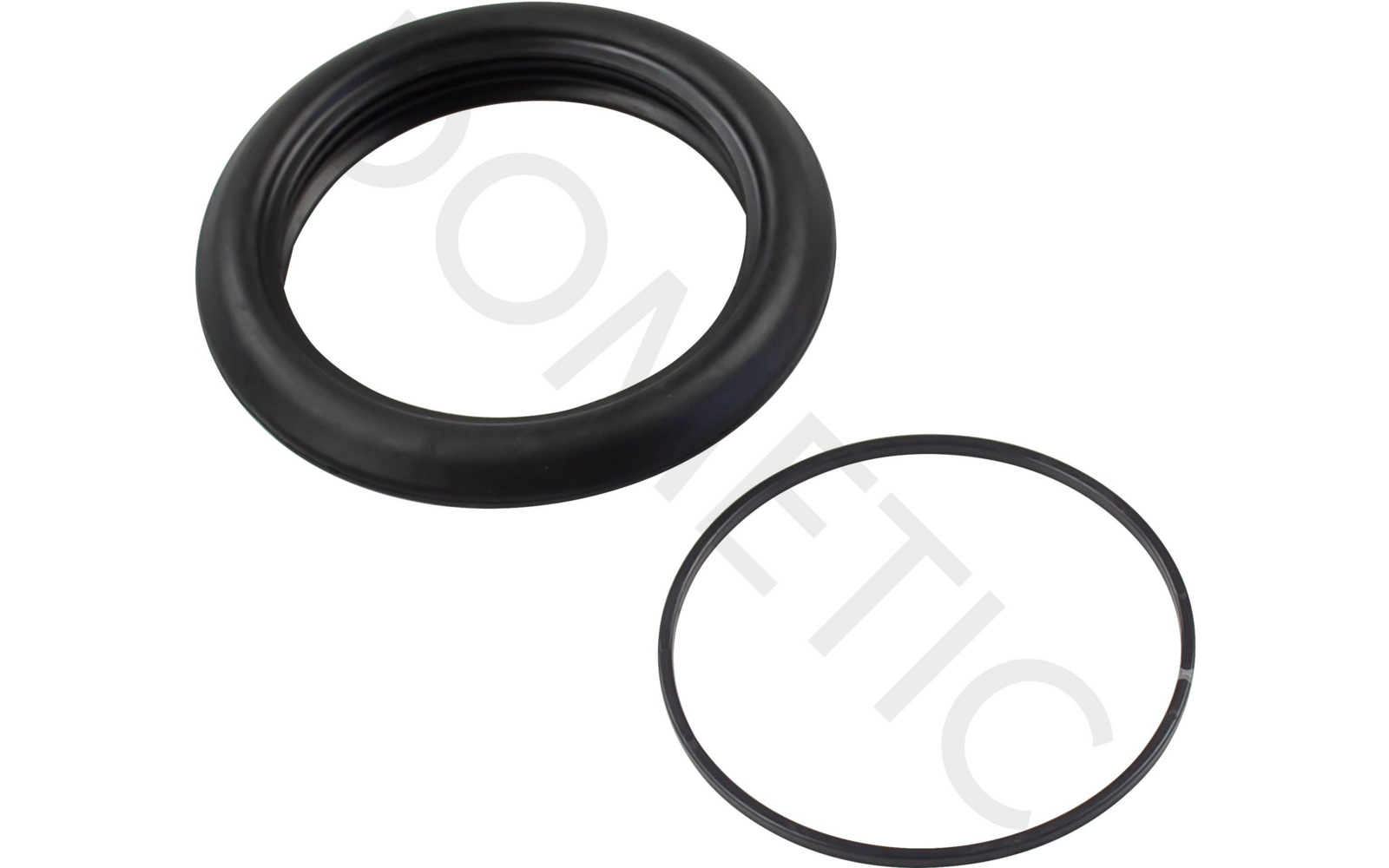 Zwei schwarze Dichtungsringe unterschiedlicher Größe auf weißem Hintergrund