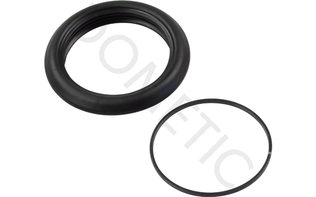 Zwei schwarze Dichtungsringe unterschiedlicher Größe auf weißem Hintergrund