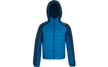 Blau gewatteerd jack met capuchon en lange mouwen