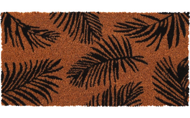Rechteckige braune Fußmatte mit schwarzem Palmblattmuster