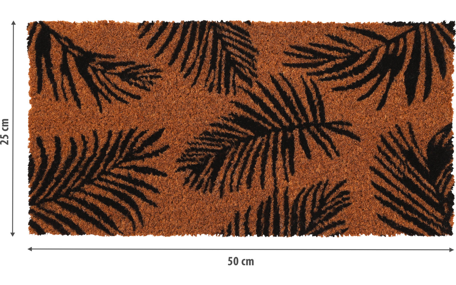 Rechteckiger brauner Fußabtreter mit schwarzem Palmenblattmuster