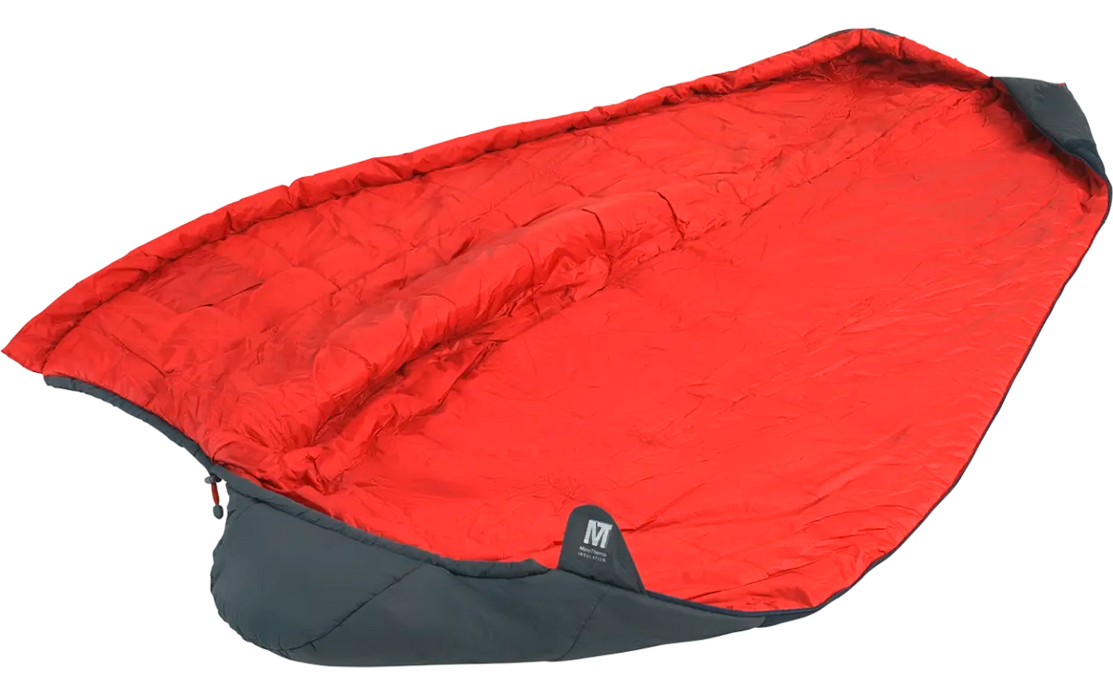 Opengeklapt zwart en rood zeildoek op witte achtergrond