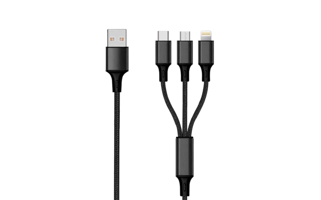 câble de charge 2GO USB 3 en 1 150 cm noir