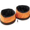 Zwei zusammenklappbare orange-schwarze Futternäpfe aus Stoff