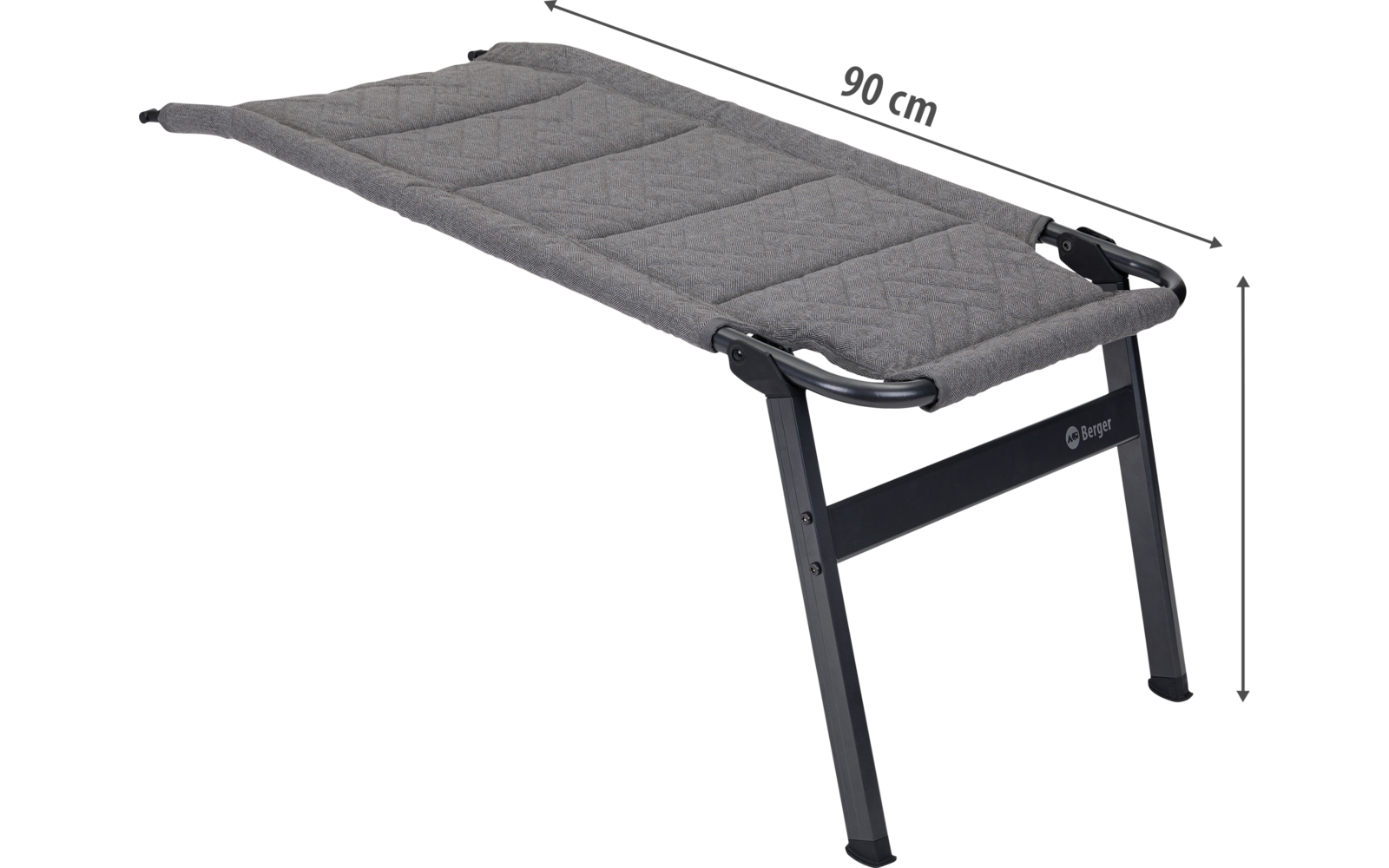 Fußstütze mit grauem gepolstertem Bezug und schwarzen Metallbeinen, Maße 90 x 48 cm