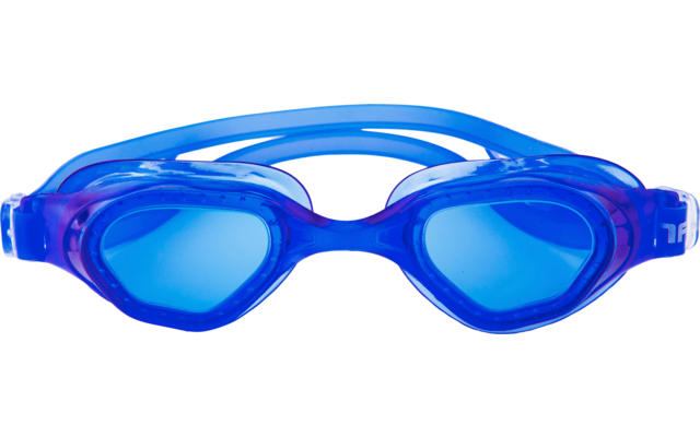 Blaue Schwimmbrille auf weißem Hintergrund