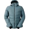Hellblaue, gesteppte Winterjacke mit Kapuze und Reißverschluss vorne