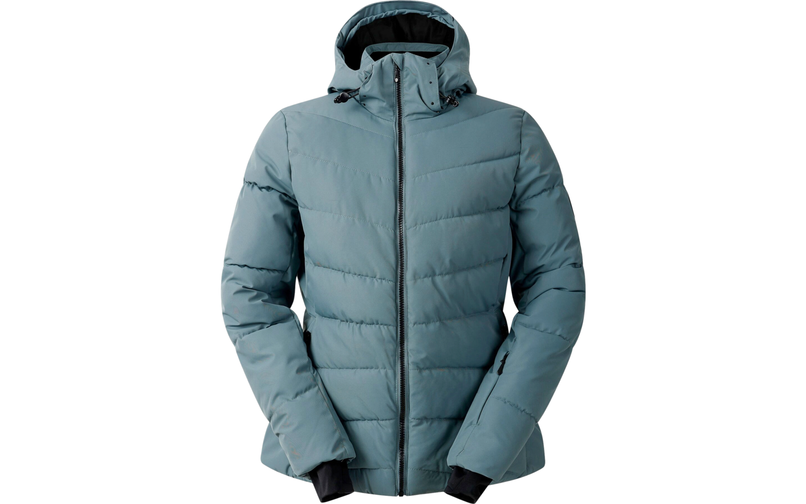 Hellblaue, gesteppte Winterjacke mit Kapuze und Reißverschluss vorne
