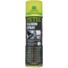 Gelbgrüne Spraydose mit schwarzem Etikett und weißer Aufschrift 'PETEC SILIKON SPRAY', Kunststoffsprühkopf und mehrere kleine Symbole auf dem Etikett