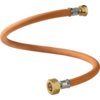 Tuyau flexible orange avec raccords en laiton aux deux extrémités, légèrement enroulé sur fond blanc