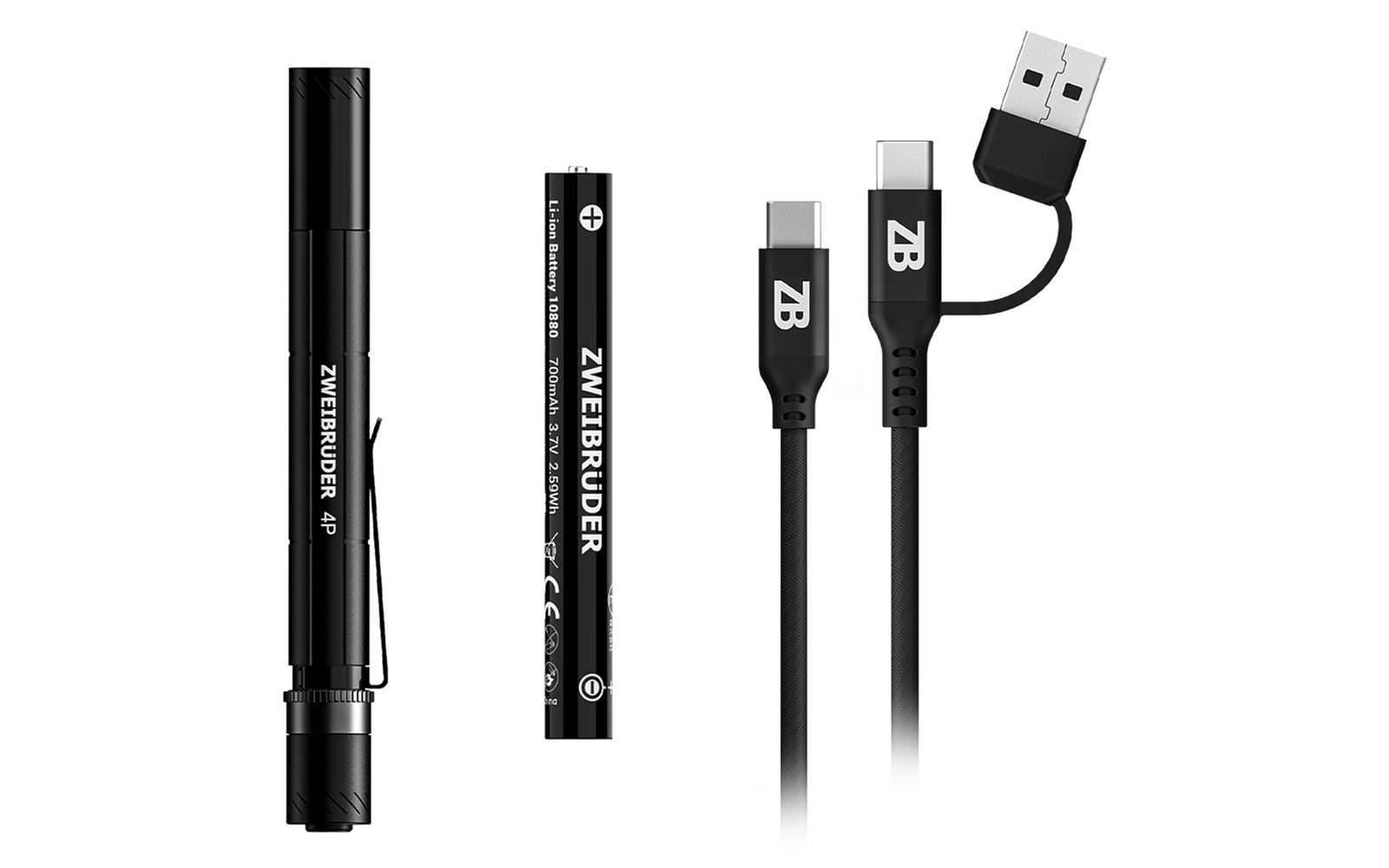 Produktbild Zweibr&uuml;der ZB4P Stiftleuchte LED-Taschenlampe 400 Lumen USB-C mit Akku 700 mAh 1