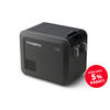 Portable black cooler box with handle and ventilation slits