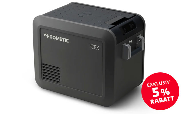 Portable black cooler box with handle and ventilation slits