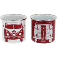 VW Collection T1 Bus tazas de esmalte juego de 2 350 ml blanco / rojo