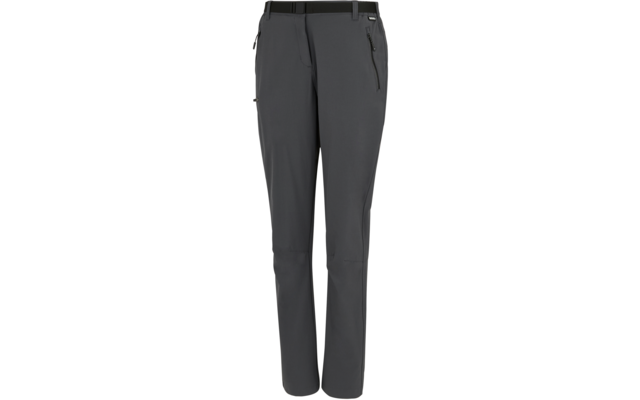 Graue lange Hose mit Bund, Gürtelschlaufen, zwei seitlichen Reißverschlusstaschen und sichtbaren Beinähten