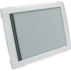 Ein grauer rechteckiger Luftfilter mit weißem Rahmen