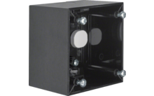 Schwarze rechteckige Elektroinstallationsdose mit offener Vorderseite und vier Schrauben