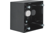 Boîte de dérivation électrique rectangulaire noire avec face avant ouverte et quatre vis