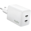 Weißes USB-Ladegerät mit zwei USB-C Anschlüssen und EU-Stecker