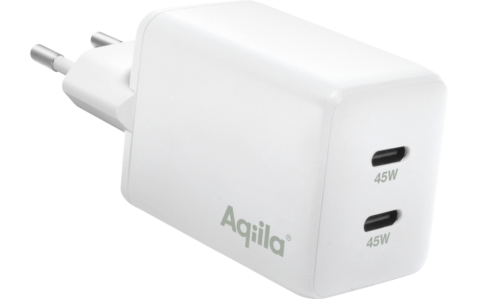 Weißes USB-Ladegerät mit zwei USB-C Anschlüssen und EU-Stecker
