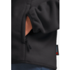 Detailaufnahme einer schwarzen Jacke mit sichtbarem Reißverschluss und Teil einer Hand in der Tasche