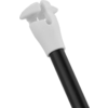 White plastic cap with a cross-shaped top and a vertical slot on a black cylindrical rod