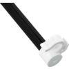 Black cylindrical rod with a white plastic clip at one end on a white background