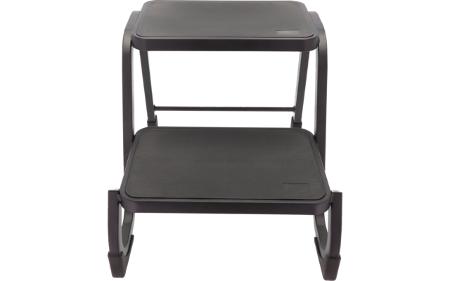 Dunkles, zweistufiges Objekt mit zwei rechteckigen Stufen, gebogenen Seitenteilen und einer Querstrebe