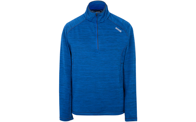 Blaues Langarmshirt mit halbem Reißverschluss und Stehkragen