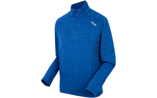 Blauer langärmliger Sportpullover mit halbem Reißverschluss und Puma-Logo auf der Brust