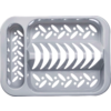 Plateau rectangulaire en plastique gris avec deux compartiments et des ouvertures en forme de feuille