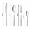 Vier bestekstukken (mes, eetlepel, vork, theelepel) naast elkaar op witte achtergrond, elk met verticale pijlen en lengteaanduidingen: 22.5 cm; 20.2 cm; 20 cm; 16.5 cm