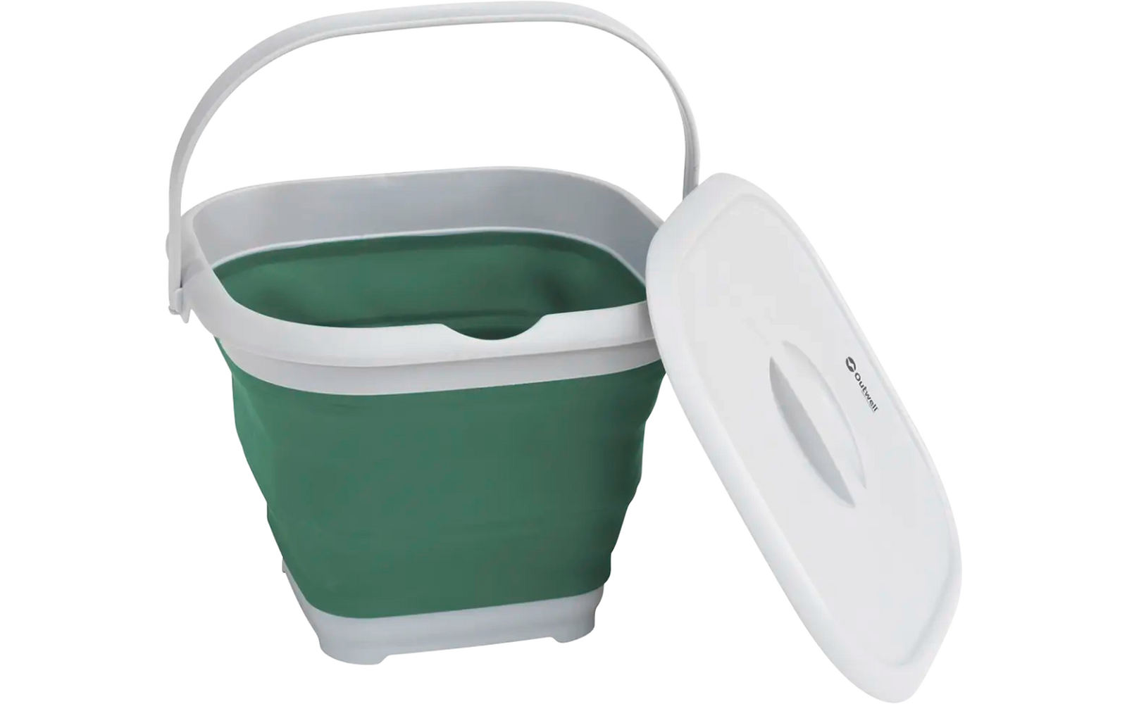 Inklapbare emmer van groen en wit kunststof met afneembare deksel