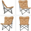 Vier beige Klappstühle mit Metallgestell, zwei Ansicht von vorne, zwei von der Seite