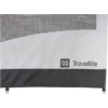 Drapeau avec le logo Travellite blanc et gris sur fond noir