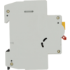 Boîtier plastique rectangulaire blanc avec un commutateur jaune, un levier rouge, plusieurs têtes de vis et des découpes